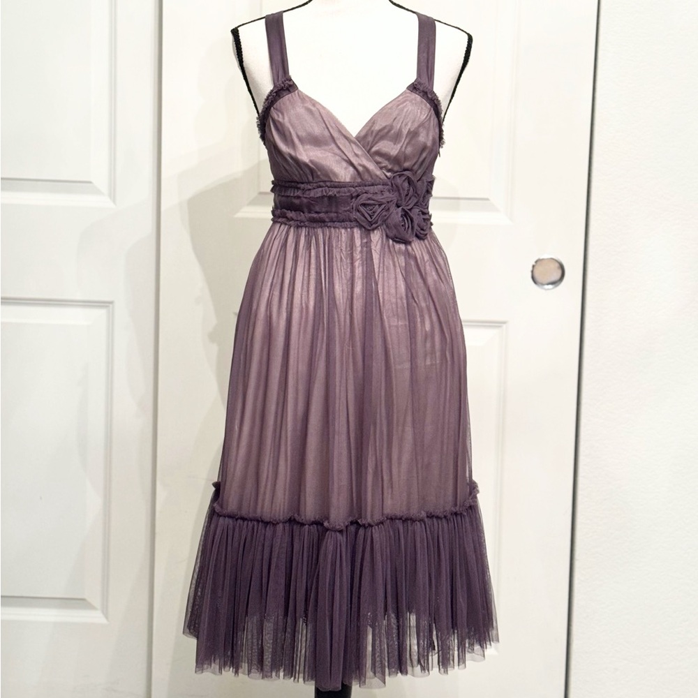 Anthropologie's Moulinette Soeurs Gray Tulle Babydoll Midi Dress, Size 0